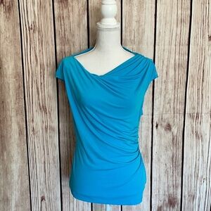 Kelly & Diane Blue Blouse w/Draped Front Large